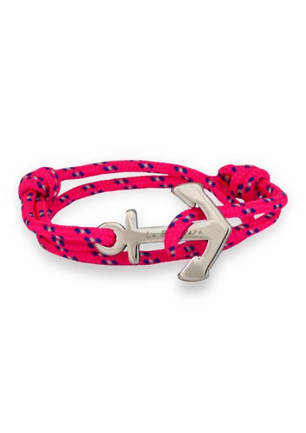 Anchor bracelet with fluor pink, blue & white rope