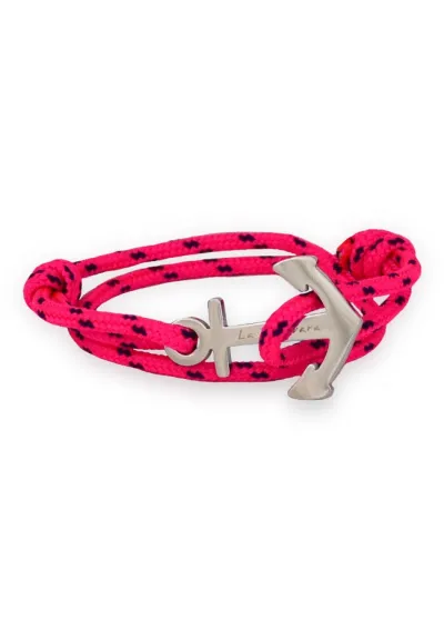 Anchor bracelet with flouor pink & navy blue rope
