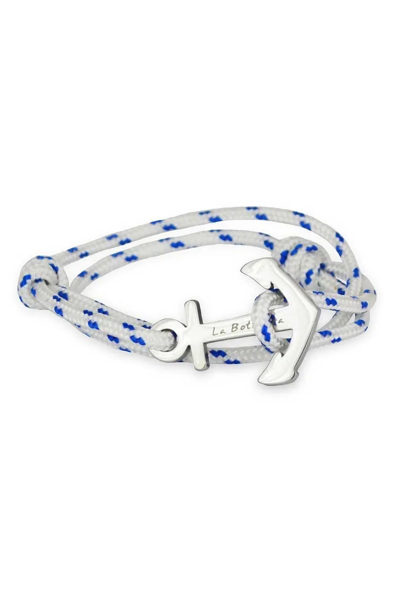 Anchor bracelet with white & blue rope