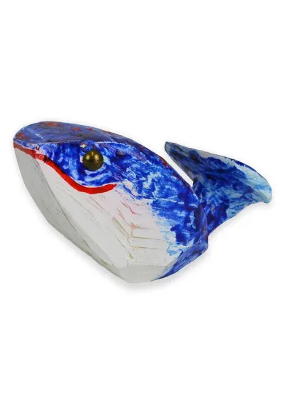 Blue and red handmade whale
