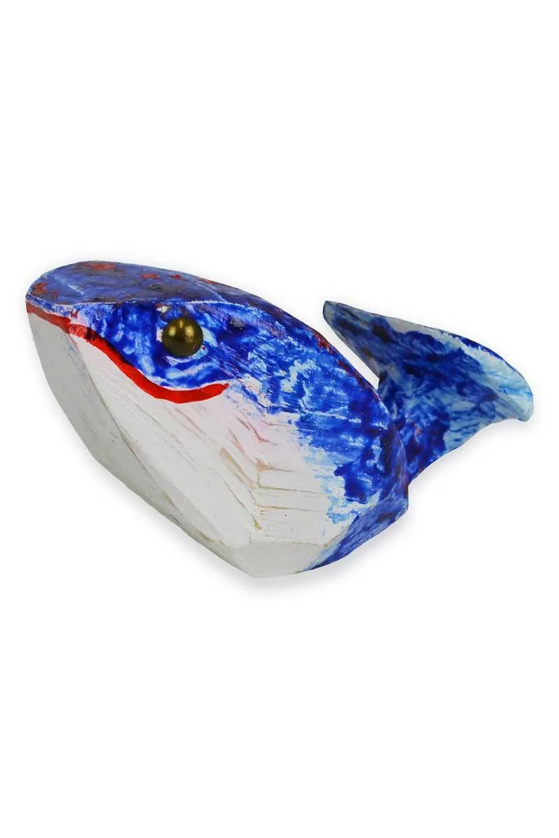 Blue and red handmade whale