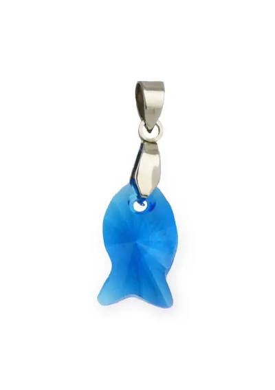 Blue Swarovsky fish glass pendant