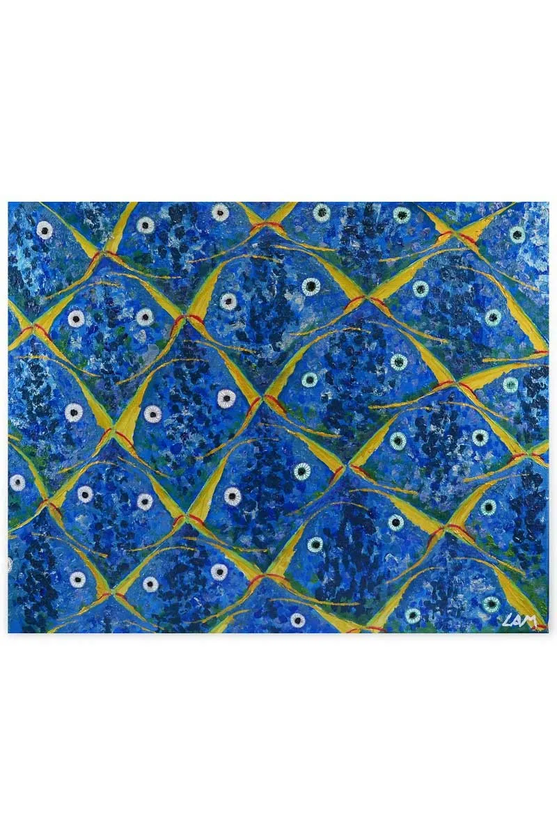 Cuadro con peces besándose pintado a mano