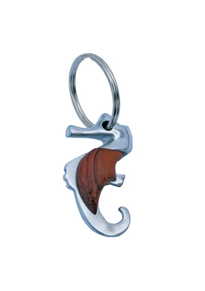 Metal & wood seahorse keychain