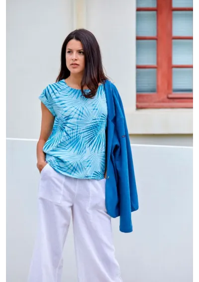 Batela short sleeve viscose blue palms t-shirt