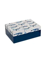 Blue wooden box with whales