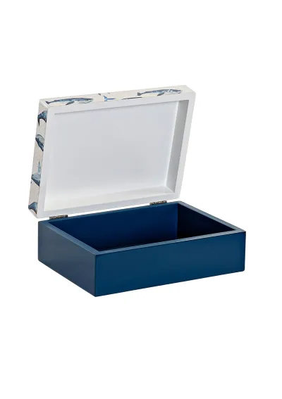 Caja de madera azul con ballenas 2