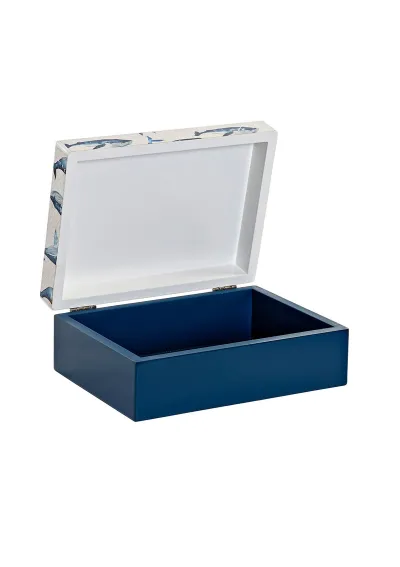 Blue wooden box with whales 2