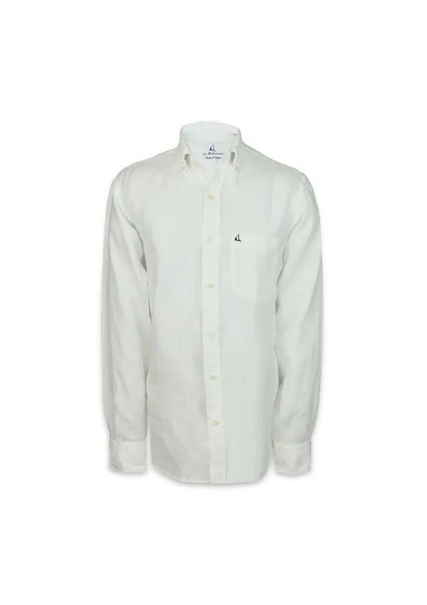White embroidered linen shirt with sailboat