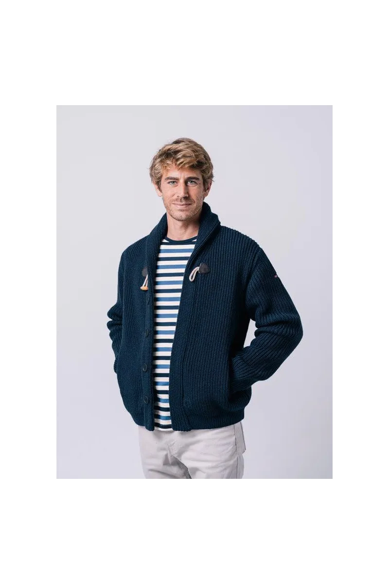 Batela navy blue men's wool jacket with buttons