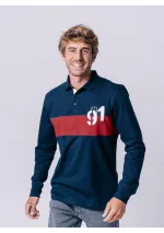 Navy blue and light maroon Batela men's polo shirt