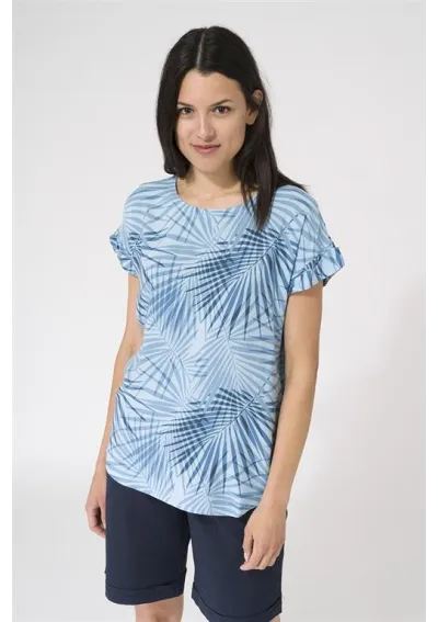 Batela short sleeve viscose blue palms t-shirt 3