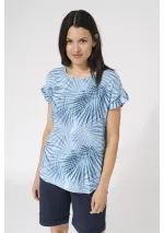Camiseta Batela de viscosa palmeras azules de manga corta 3