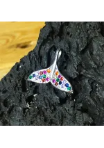 Silver whale tail pendant with colored zircons