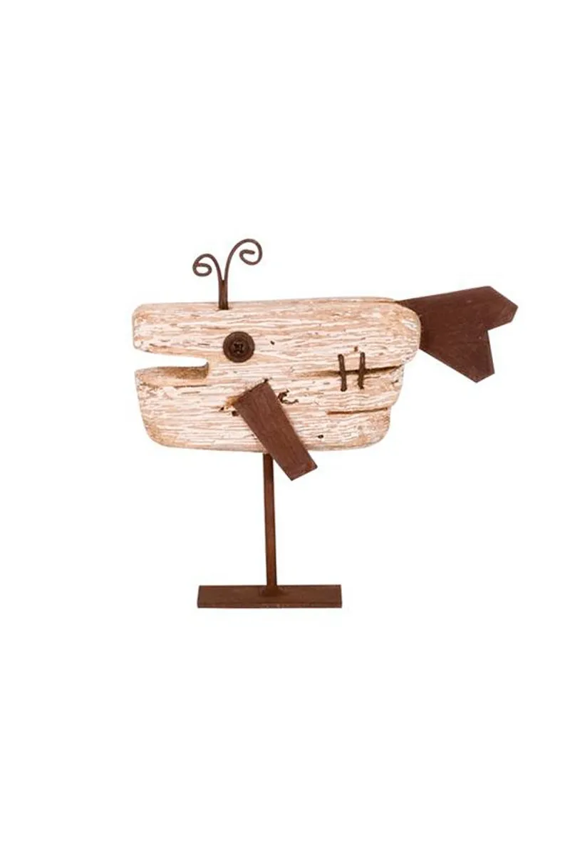 Rustic wooden and metal whale