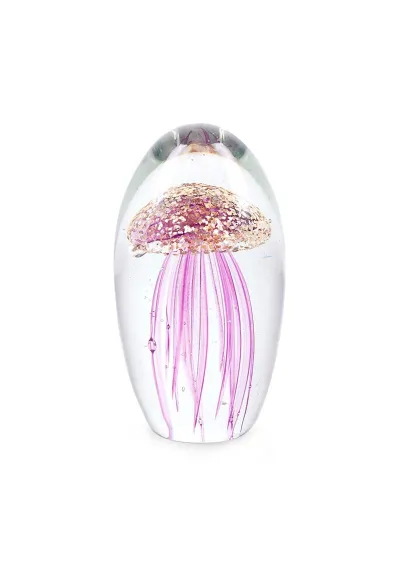 Purple & golden jellyfish glass paperweight
