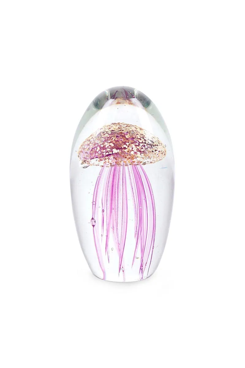 Purple & golden jellyfish glass paperweight