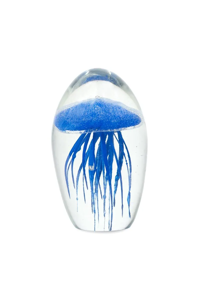 Pisapapeles de cristal con medusa azul