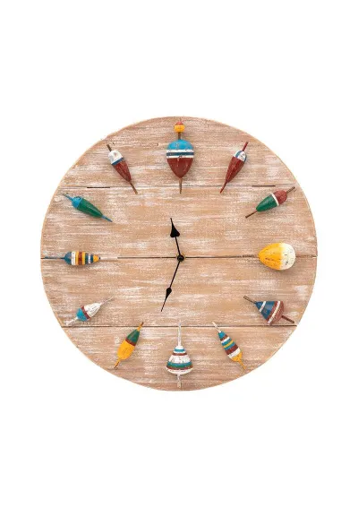 Wooden wall clock with fishing corks