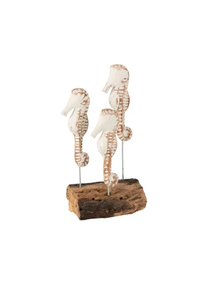 Escultura de madera con 3 caballitos de mar