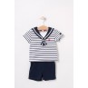 Set of white & navy striped Batela baby t-shirt & navy blue shorts 3