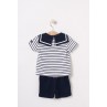 Set of white & navy striped Batela baby t-shirt & navy blue shorts 4