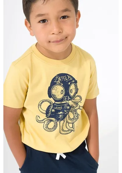 Camiseta Batela de niño amarilla con pulpo