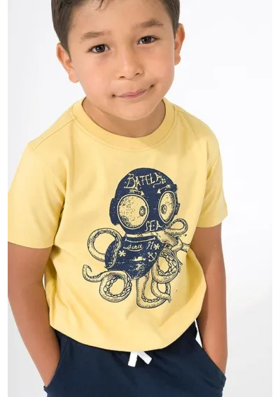Batela yellow boy's t-shirt with octopus