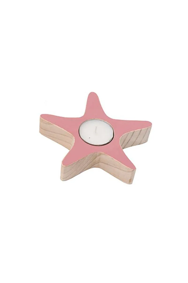 Portavelas estrella de mar de madera rosa