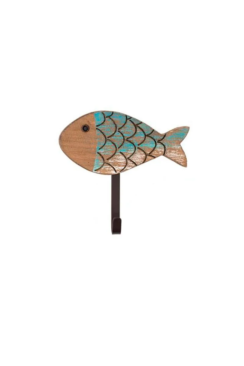 Turquoise Wooden and metal fish hanger