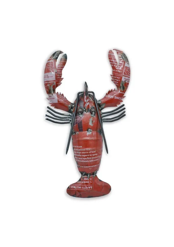 Lobster made of sheet metal from recycled drums