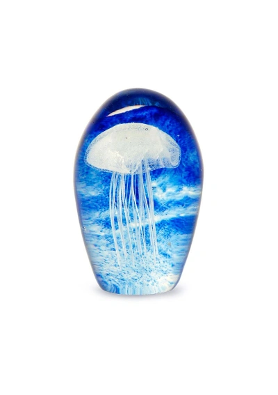 White & blue jellyfish glass paperweight
