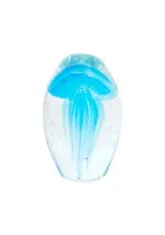 Pisapapeles de cristal con medusa turquesa con tentáculos en espiral