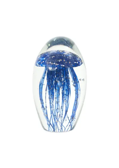 Pisapapeles de cristal con medusa azul marino con purpurina