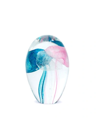 Pisapapeles de cristal con medusa rosa, azul y blanca