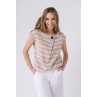 Blusa Batela de mujer de lino y algodón a rayas A2265 beige y blanca