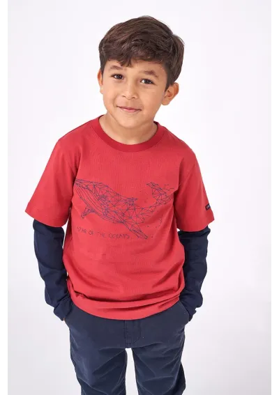 Batela t-shirt with double sleeves & whale print