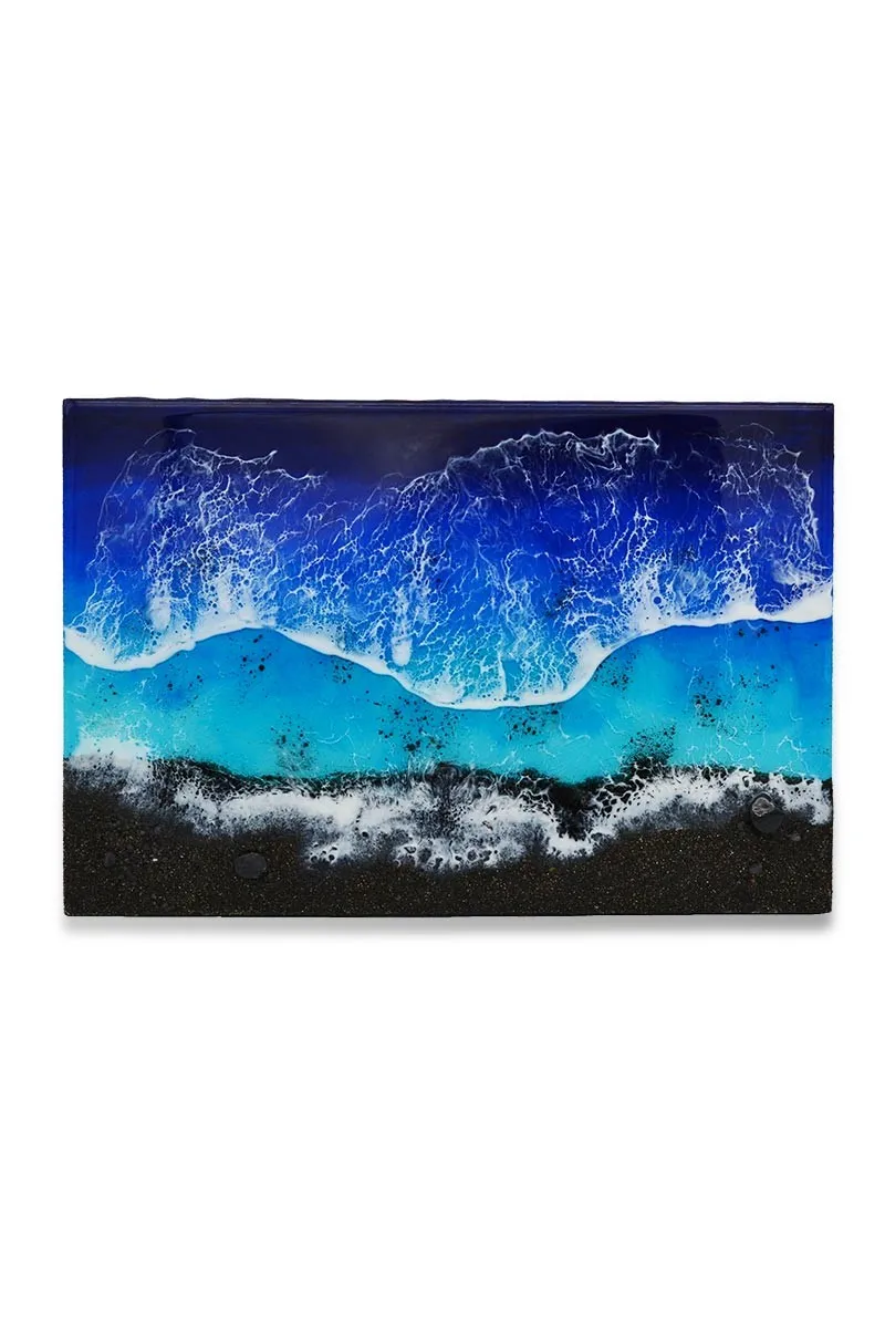 Handmade art wall with black sand beach & epoxy resin