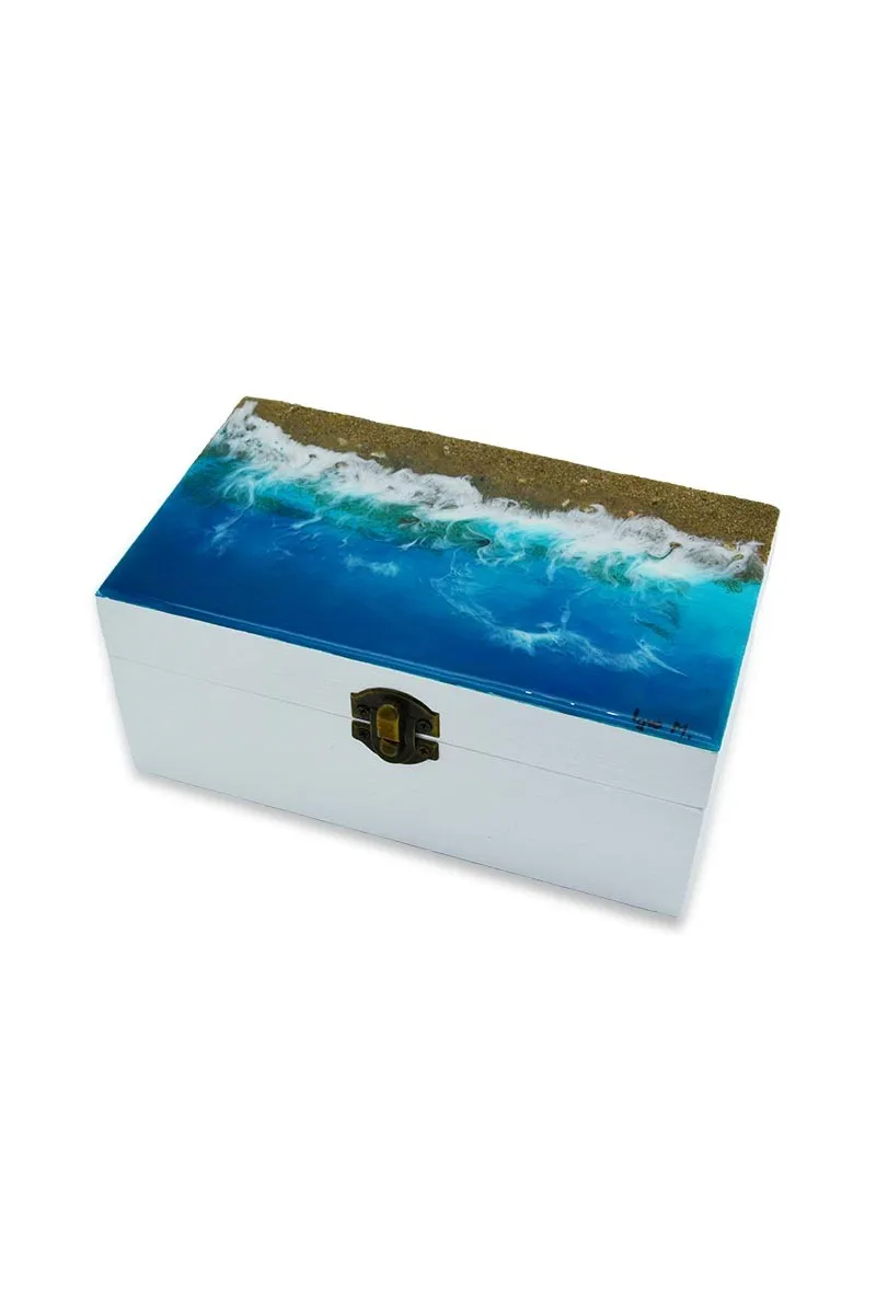 Caja con playa y olas de resina epoxi de 22x12cm mod2