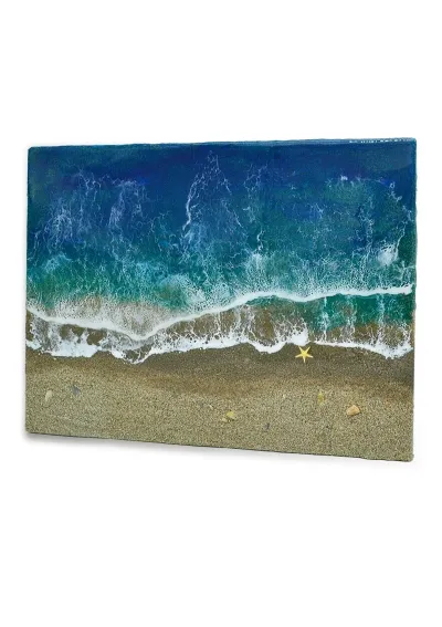 Cuadro hecho a mano con resina epoxi de playa de arena de La Manga