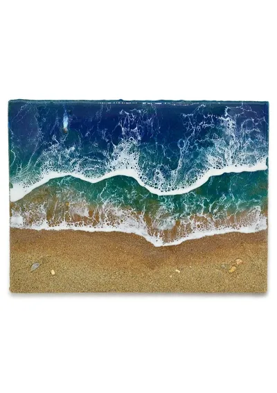 Cuadro hecho a mano con resina epoxi de playa de arena de La Manga de 27x20cm