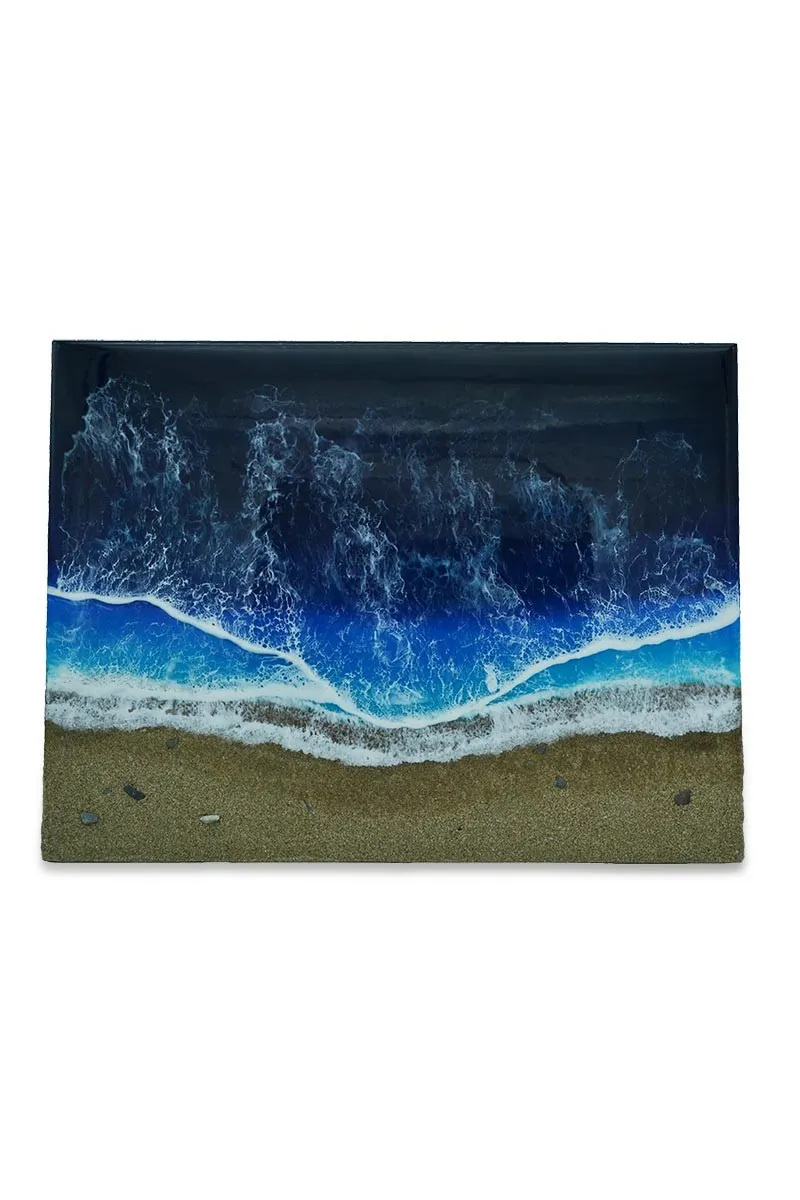 Cuadro de playa atlántica hecho a mano con resina epoxi y arena de playa 40x30cm