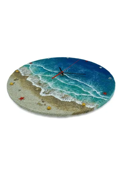 Handmade tropical beach wall clock with epoxy resin and sand 3