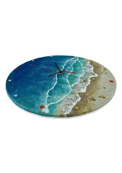 Handmade tropical beach wall clock with epoxy resin and sand 6