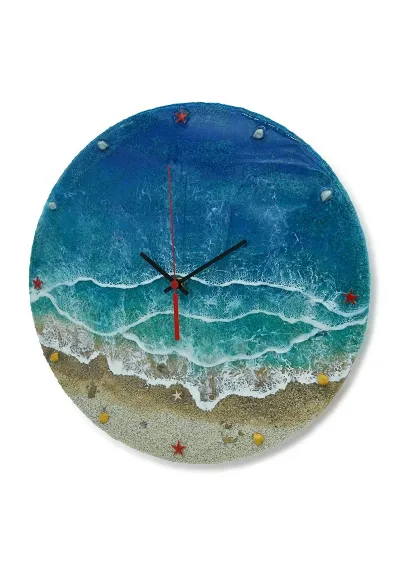 Handmade tropical beach wall clock with epoxy resin and sand 4
