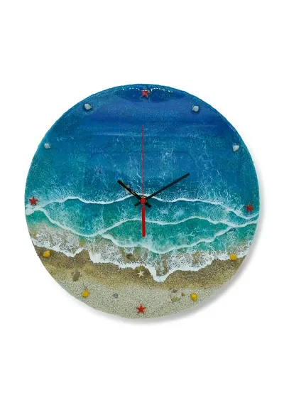 Reloj de playa tropical hecho a mano con resina epoxi y arena de 40cm