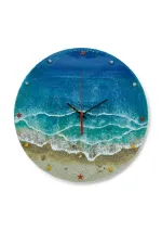 Handmade tropical beach wall clock with epoxy resin and sand