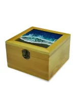 Caja con tapa de cristal y olas de 15x15cm