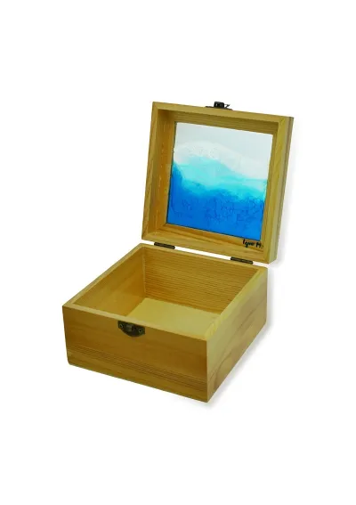 Caja con tapa de cristal y olas de 15x15cm 2