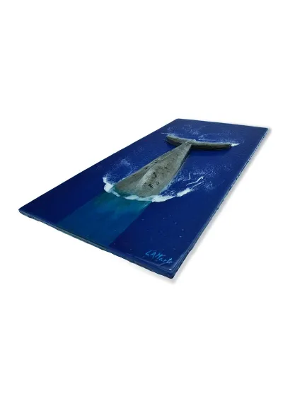 Handmade whale tail painting with waves 2